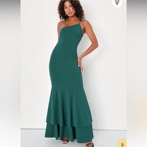 Vivid icon emerald green one shoulder mermaid maxi dress